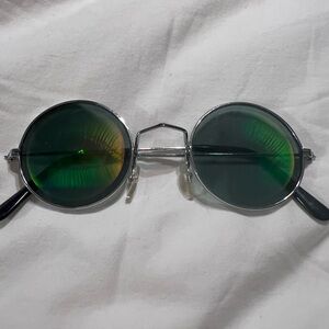 Silver and Green Round Sunglasses
